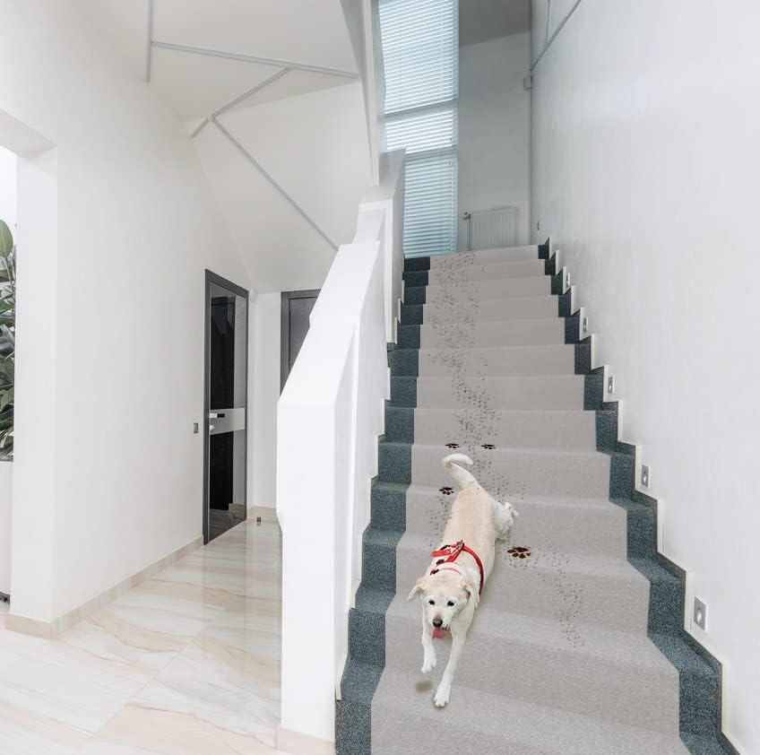 LAMINET Grey Non-Slip Washable Stair Covers for Carpeted Stairs 20’L x 30″ | This low-pile floor cover is durable & reusable. Protects high-traffic areas, hallways, and floors from dirt, dust and mess